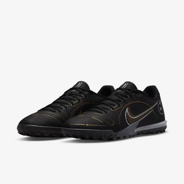 Nike Mercurial Vapor 14 Academy TF Turf Voetbalschoenen Dames Zwart Metal Zilver Grijs Metal Goud | NK720GFR