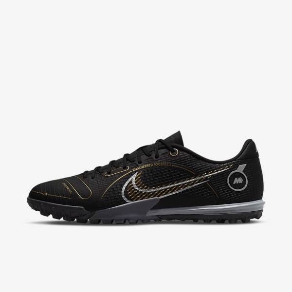 Nike Mercurial Vapor 14 Academy TF Turf Voetbalschoenen Dames Zwart Metal Zilver Grijs Metal Goud | NK720GFR