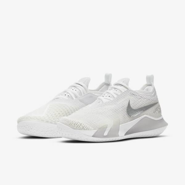 Nike NikeCourt React Vapor NXT Hard Court Tennisschoenen Dames Wit Grijs Metal Zilver | NK764KNG