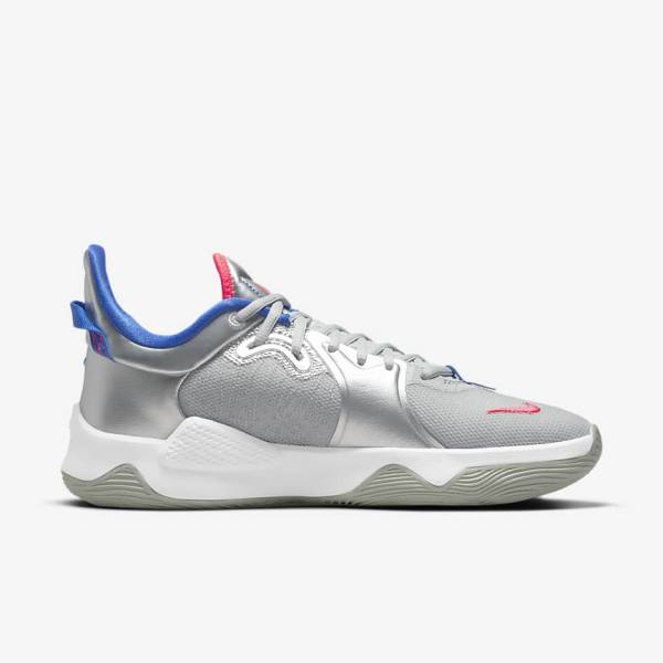 Nike PG 5 Basketbalschoenen Dames Metal Zilver Koningsblauw Rood | NK416JDO