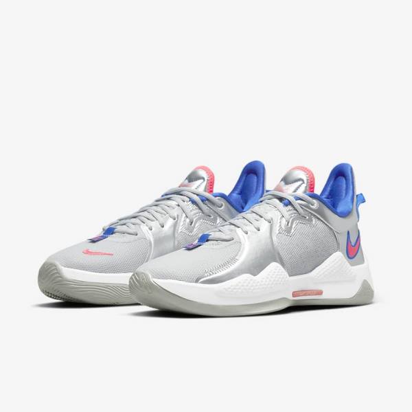 Nike PG 5 Basketbalschoenen Dames Metal Zilver Koningsblauw Rood | NK416JDO