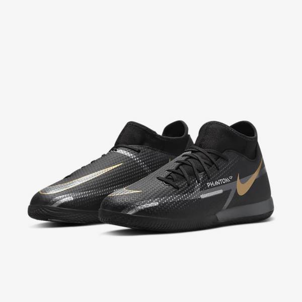 Nike Phantom GT2 Academy Dynamic Fit IC Indoor Court Voetbalschoenen Heren Zwart Metal Goud Donkergrijs Metal Donkergrijs | NK318AJF