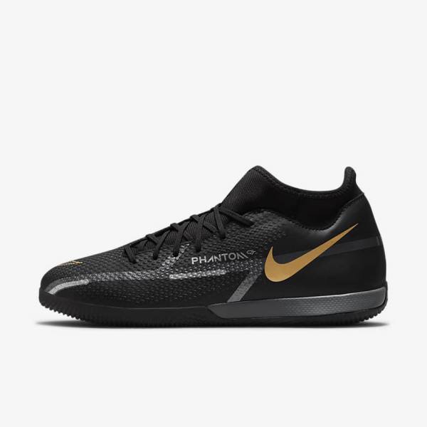 Nike Phantom GT2 Academy Dynamic Fit IC Indoor Court Voetbalschoenen Heren Zwart Metal Goud Donkergrijs Metal Donkergrijs | NK318AJF