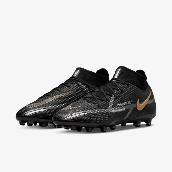 Nike Phantom GT2 Dynamic Fit Elite AG-Pro Artificial-Grass Voetbalschoenen Dames Zwart Metal Goud Metal Zilver Metal Donkergrijs | NK078TYF