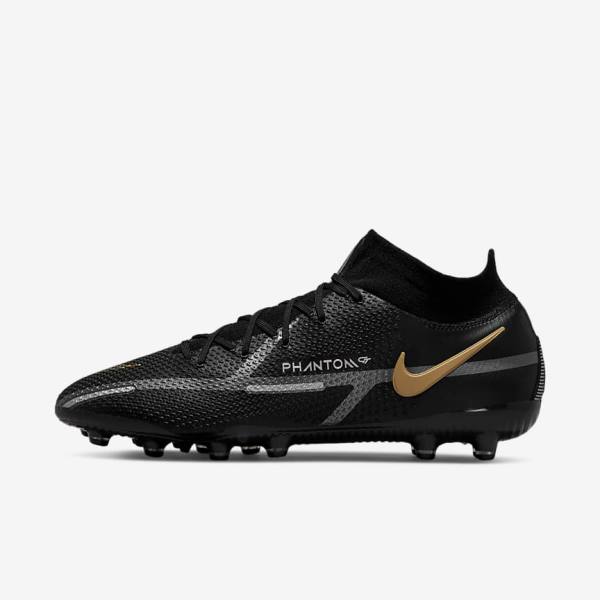 Nike Phantom GT2 Dynamic Fit Elite AG-Pro Artificial-Grass Voetbalschoenen Dames Zwart Metal Goud Metal Zilver Metal Donkergrijs | NK078TYF