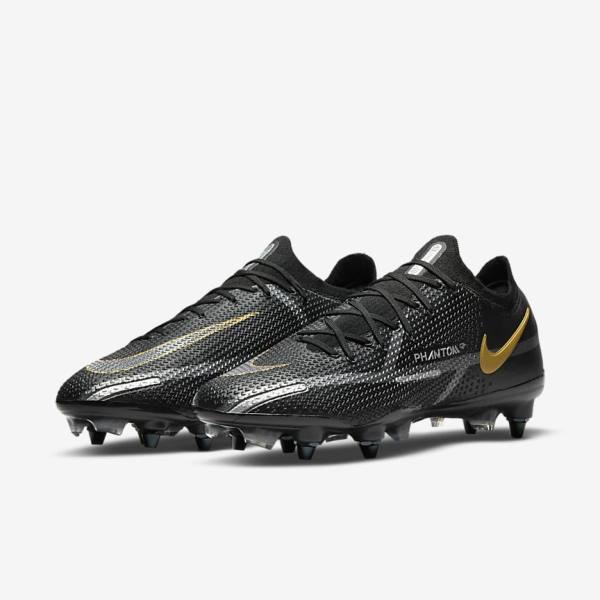 Nike Phantom GT2 Elite SG-Pro AC Soft-Ground Voetbalschoenen Dames Zwart Metal Goud Metal Zilver Metal Donkergrijs | NK470IKQ