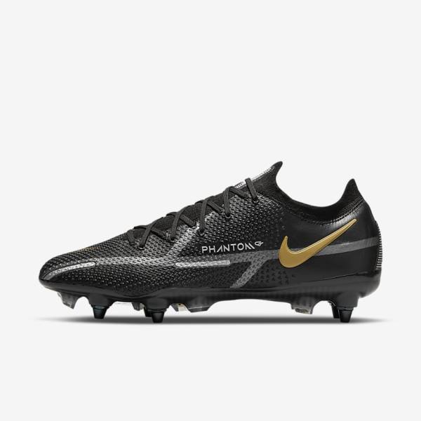 Nike Phantom GT2 Elite SG-Pro AC Soft-Ground Voetbalschoenen Dames Zwart Metal Goud Metal Zilver Metal Donkergrijs | NK470IKQ