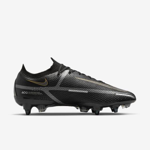 Nike Phantom GT2 Elite SG-Pro AC Soft-Ground Voetbalschoenen Heren Zwart Metal Goud Metal Zilver Metal Donkergrijs | NK823BWY