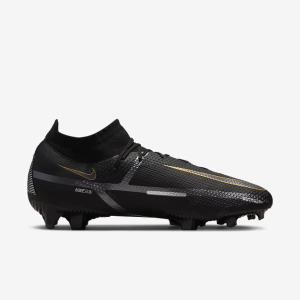 Nike Phantom GT2 Pro Dynamic Fit FG Firm-Ground Voetbalschoenen Dames Zwart Metal Goud Metal Zilver Metal Donkergrijs | NK031VOS