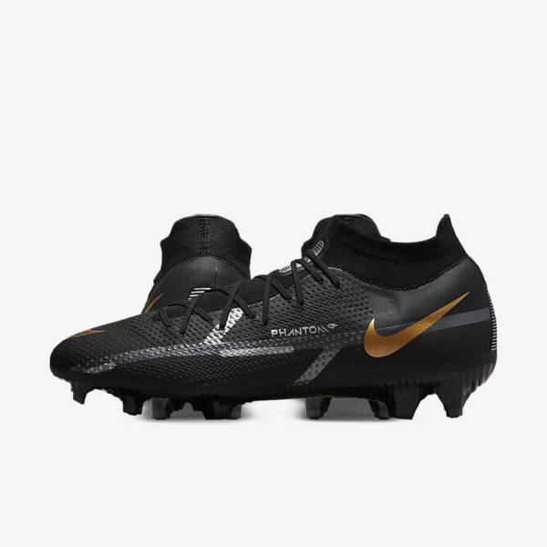 Nike Phantom GT2 Pro Dynamic Fit FG Firm-Ground Voetbalschoenen Dames Zwart Metal Goud Metal Zilver Metal Donkergrijs | NK031VOS