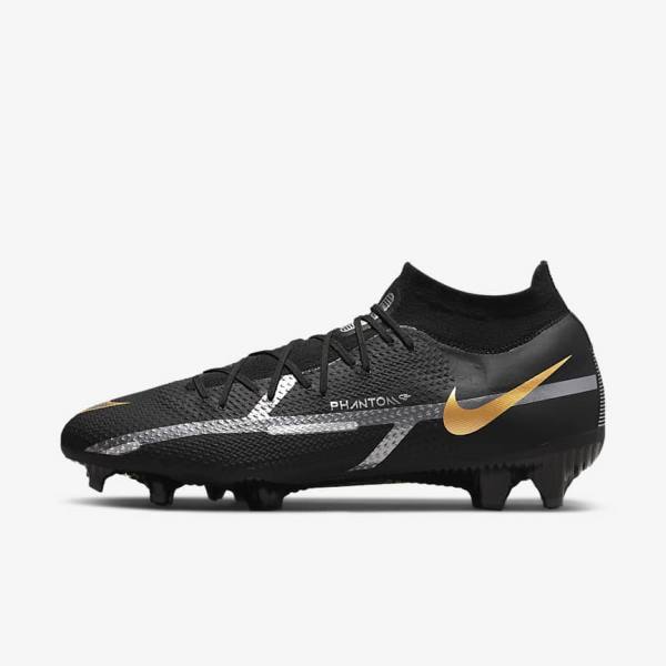 Nike Phantom GT2 Pro Dynamic Fit FG Firm-Ground Voetbalschoenen Dames Zwart Metal Goud Metal Zilver Metal Donkergrijs | NK031VOS