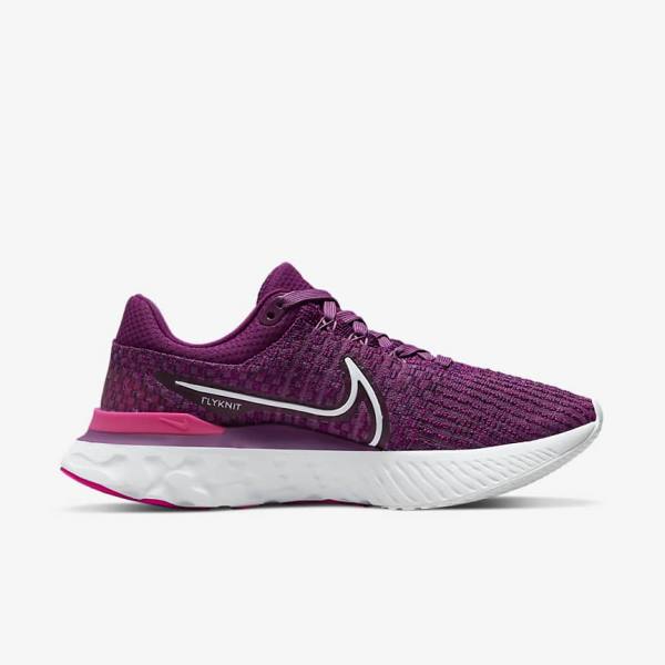 Nike React Infinity Run Flyknit 3 Weg Hardloopschoenen Dames Lichtbordeaux Roze Wit | NK298PMR