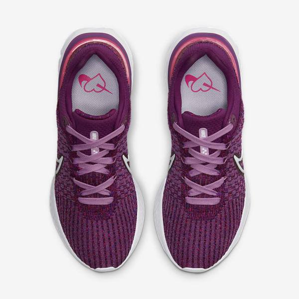 Nike React Infinity Run Flyknit 3 Weg Hardloopschoenen Dames Lichtbordeaux Roze Wit | NK298PMR