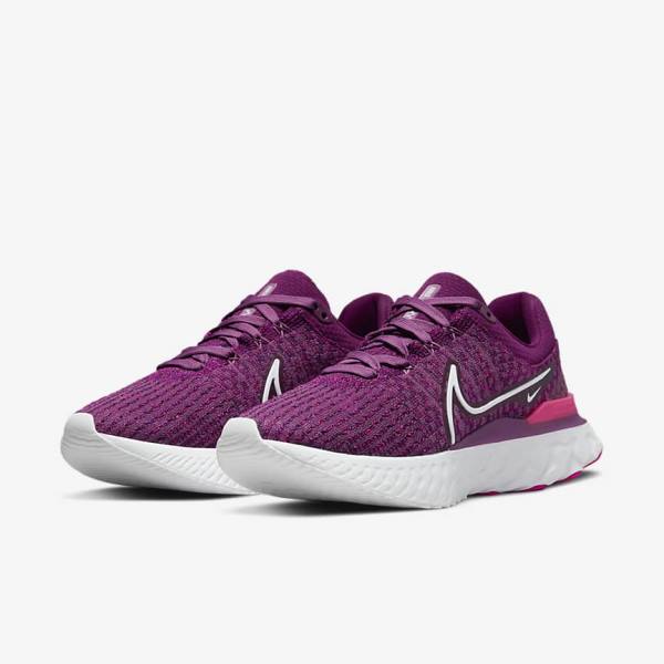 Nike React Infinity Run Flyknit 3 Weg Hardloopschoenen Dames Lichtbordeaux Roze Wit | NK298PMR