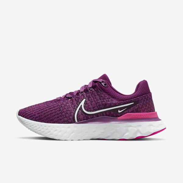 Nike React Infinity Run Flyknit 3 Weg Hardloopschoenen Dames Lichtbordeaux Roze Wit | NK298PMR