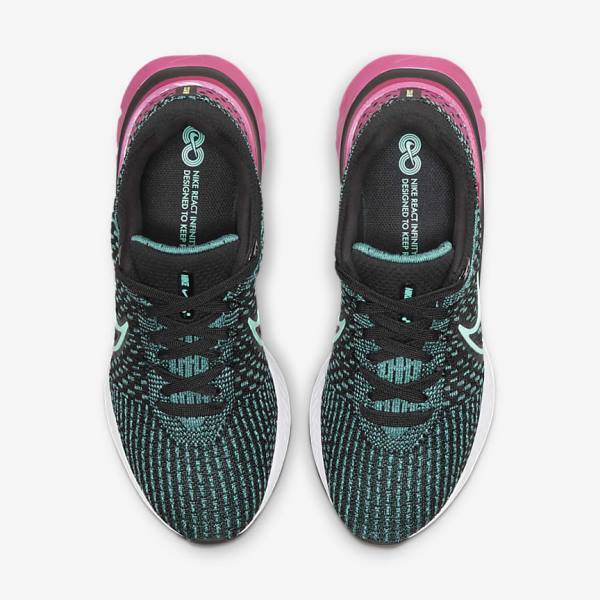 Nike React Infinity Run Flyknit 3 Weg Hardloopschoenen Dames Zwart Roze Turquoise Turquoise | NK358OMV