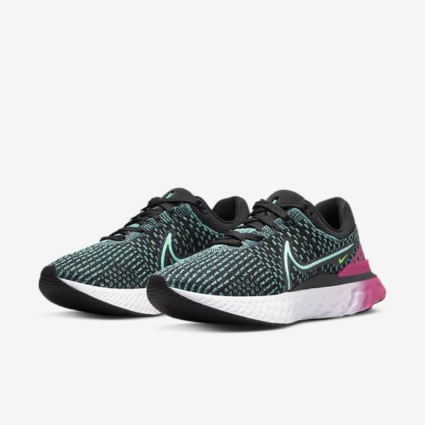 Nike React Infinity Run Flyknit 3 Weg Hardloopschoenen Dames Zwart Roze Turquoise Turquoise | NK358OMV