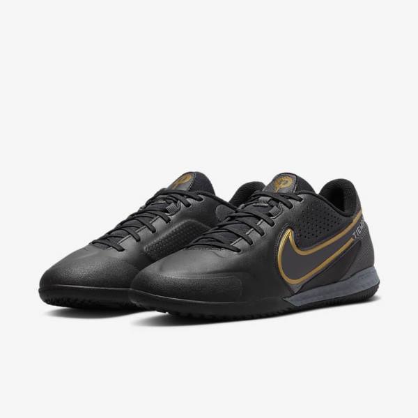 Nike React Tiempo Legend 9 Pro IC Indoor-Court Voetbalschoenen Dames Zwart Donkergrijs Metal Goud Metal Donkergrijs | NK176DCM