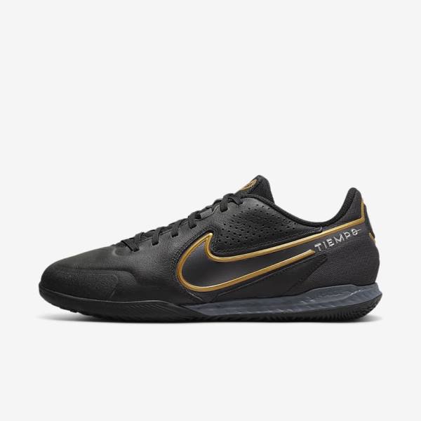 Nike React Tiempo Legend 9 Pro IC Indoor-Court Voetbalschoenen Dames Zwart Donkergrijs Metal Goud Metal Donkergrijs | NK176DCM