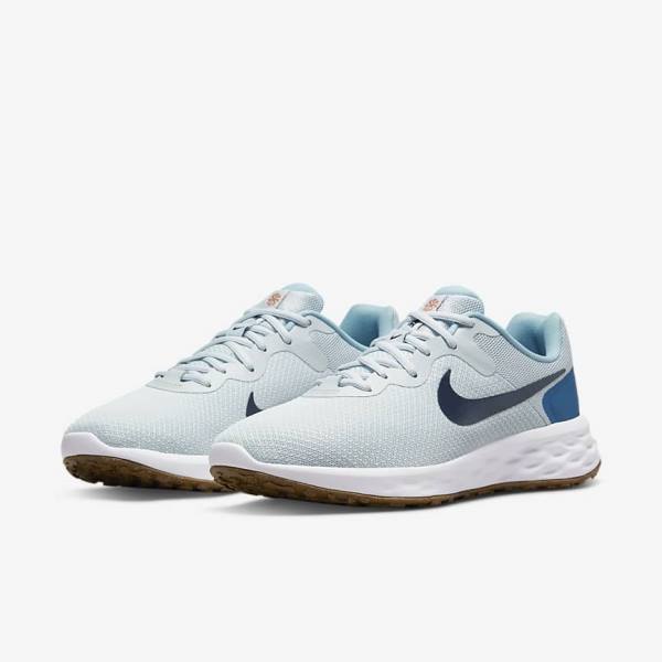 Nike Revolution 6 (Extra Brede) Hardloopschoenen Heren Platina Donkerblauw Blauw | NK516TPQ