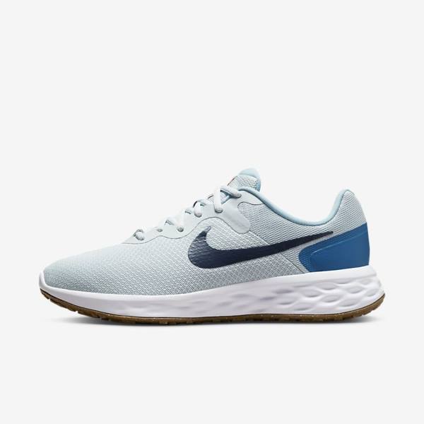 Nike Revolution 6 (Extra Brede) Hardloopschoenen Heren Platina Donkerblauw Blauw | NK516TPQ