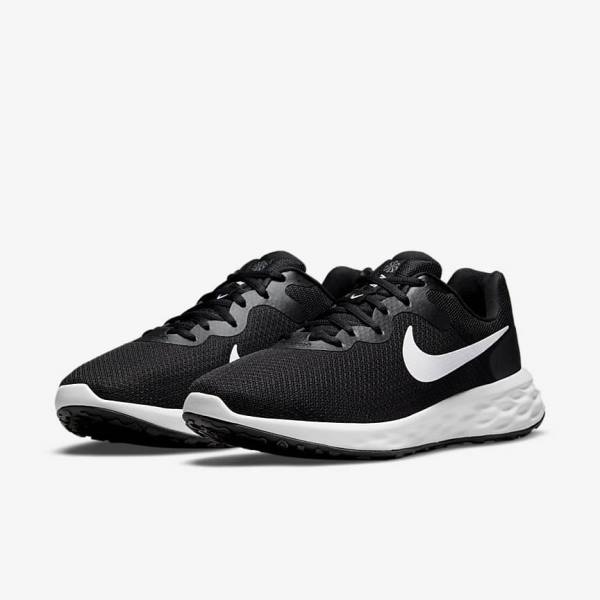 Nike Revolution 6 (Extra Brede) Hardloopschoenen Heren Zwart Grijs Wit | NK786AHM