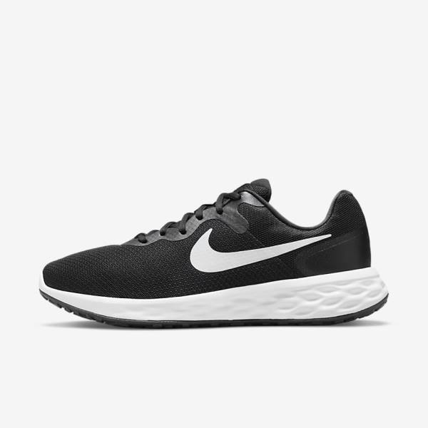 Nike Revolution 6 (Extra Brede) Hardloopschoenen Heren Zwart Grijs Wit | NK786AHM