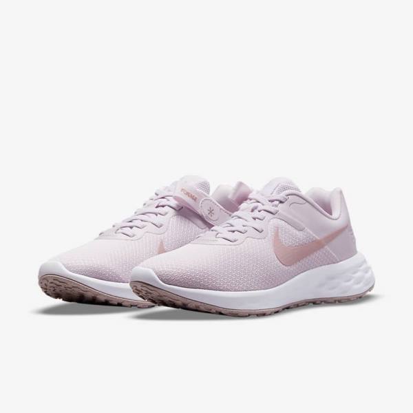 Nike Revolution 6 FlyEase Next Nature Easy On-Off Weg Hardloopschoenen Dames Lichtpaars Wit | NK206MDX