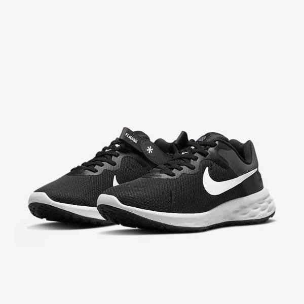 Nike Revolution 6 FlyEase Next Nature Easy On-Off Weg Hardloopschoenen Dames Zwart Donkergrijs Wit | NK245VZR