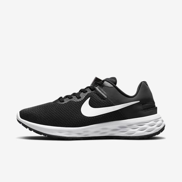 Nike Revolution 6 FlyEase Next Nature Easy On-Off Weg Hardloopschoenen Dames Zwart Donkergrijs Wit | NK245VZR