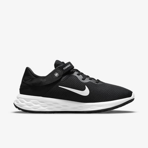 Nike Revolution 6 FlyEase Next Nature Easy-On-And-Off Weg (Extra Brede) Hardloopschoenen Heren Zwart Grijs Wit | NK376HLW