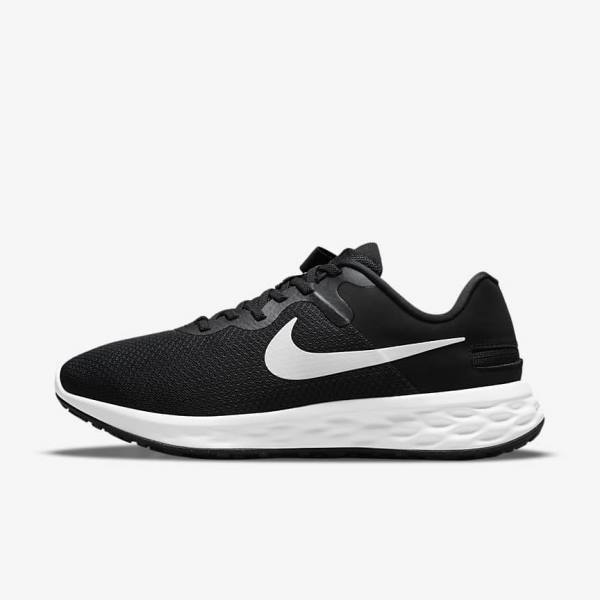 Nike Revolution 6 FlyEase Next Nature Easy-On-And-Off Weg (Extra Brede) Hardloopschoenen Heren Zwart Grijs Wit | NK376HLW