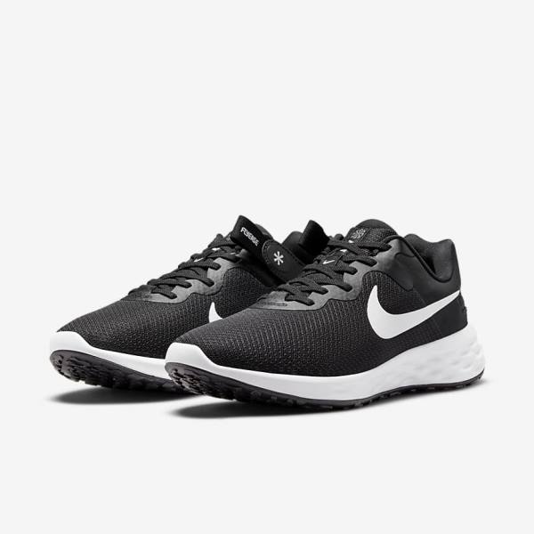 Nike Revolution 6 FlyEase Next Nature Easy On-Off Weg Hardloopschoenen Heren Zwart Grijs Wit | NK396RXI