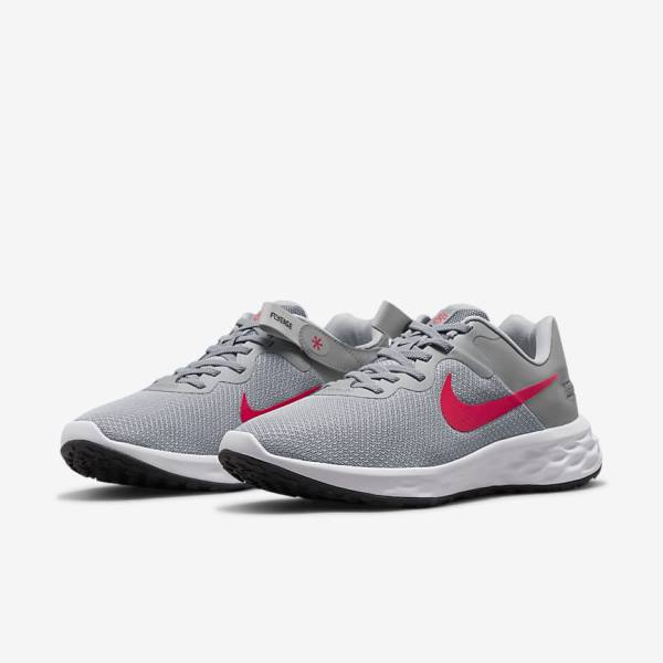 Nike Revolution 6 FlyEase Next Nature Easy On-Off Weg Hardloopschoenen Heren Lichtgrijs Donkergrijs Rood | NK413ZAO