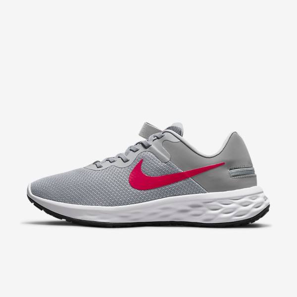 Nike Revolution 6 FlyEase Next Nature Easy On-Off Weg Hardloopschoenen Heren Lichtgrijs Donkergrijs Rood | NK413ZAO