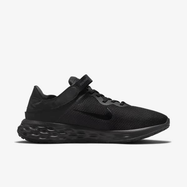 Nike Revolution 6 FlyEase Next Nature Easy-On-And-Off Weg (Extra Brede) Hardloopschoenen Heren Zwart Donkergrijs | NK416NYA