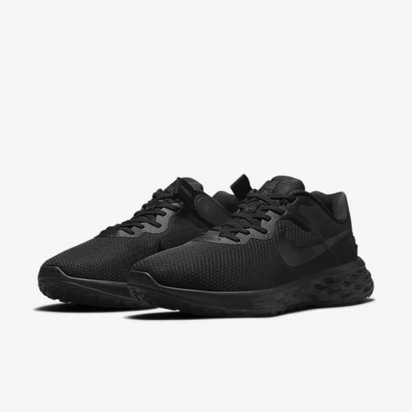 Nike Revolution 6 FlyEase Next Nature Easy-On-And-Off Weg (Extra Brede) Hardloopschoenen Heren Zwart Donkergrijs | NK416NYA