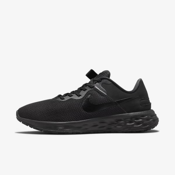 Nike Revolution 6 FlyEase Next Nature Easy-On-And-Off Weg (Extra Brede) Hardloopschoenen Heren Zwart Donkergrijs | NK416NYA