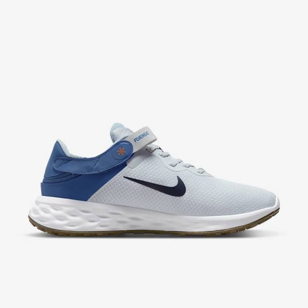 Nike Revolution 6 FlyEase Next Nature Easy-On-And-Off Weg (Extra Brede) Hardloopschoenen Heren Platina Donkerblauw Blauw | NK628GND