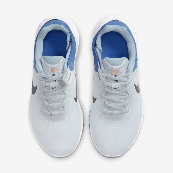 Nike Revolution 6 FlyEase Next Nature Easy-On-And-Off Weg (Extra Brede) Hardloopschoenen Heren Platina Donkerblauw Blauw | NK628GND