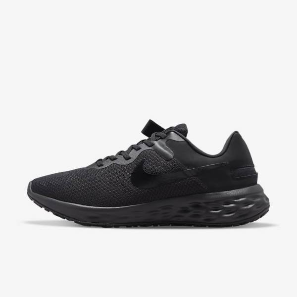 Nike Revolution 6 FlyEase Next Nature Easy On-Off Weg Hardloopschoenen Heren Zwart Donkergrijs | NK952MZH