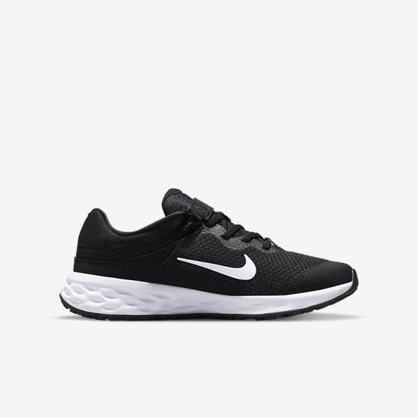 Nike Revolution 6 FlyEase Older Easy On-Off Weg Hardloopschoenen Kinderen Zwart Donkergrijs Wit | NK319ZAD