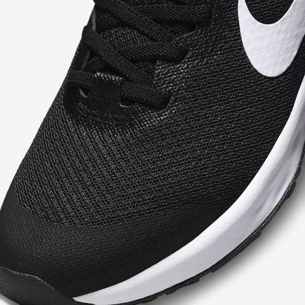 Nike Revolution 6 FlyEase Older Easy On-Off Weg Hardloopschoenen Kinderen Zwart Donkergrijs Wit | NK319ZAD