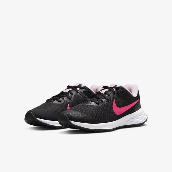 Nike Revolution 6 Older Weg Hardloopschoenen Kinderen Zwart Roze | NK102KPD