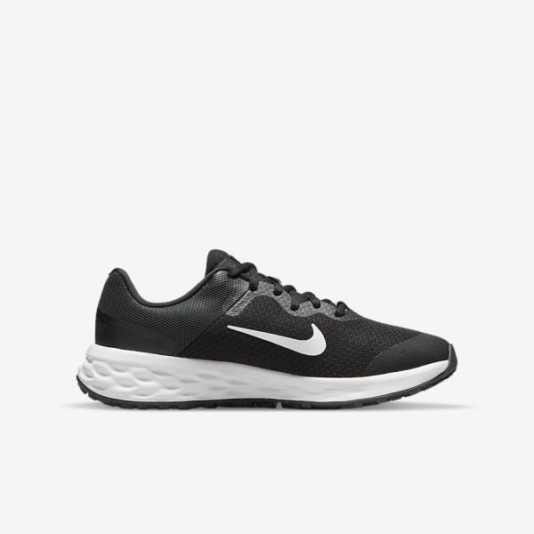 Nike Revolution 6 Older Weg Hardloopschoenen Kinderen Zwart Donkergrijs Wit | NK253WOS