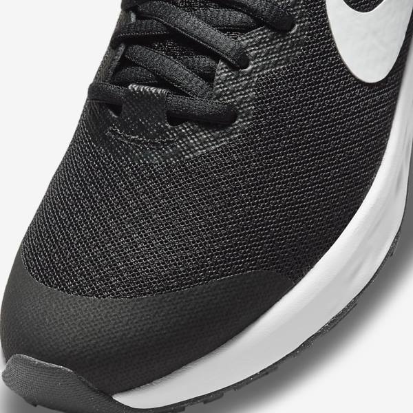 Nike Revolution 6 Older Weg Hardloopschoenen Kinderen Zwart Donkergrijs Wit | NK253WOS