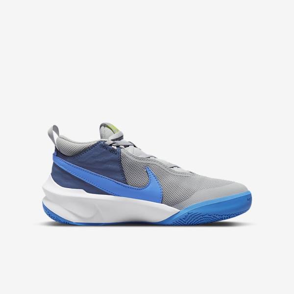 Nike Team Hustle D 10 Older Basketbalschoenen Kinderen Grijs Donkerblauw Groen Blauw | NK740BSW