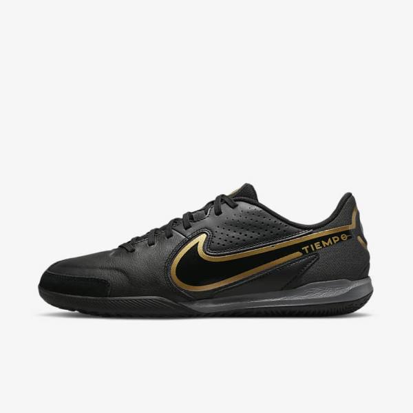 Nike Tiempo Legend 9 Academy IC Indoor-Court Voetbalschoenen Heren Zwart Donkergrijs Metal Goud Zwart | NK234QRM