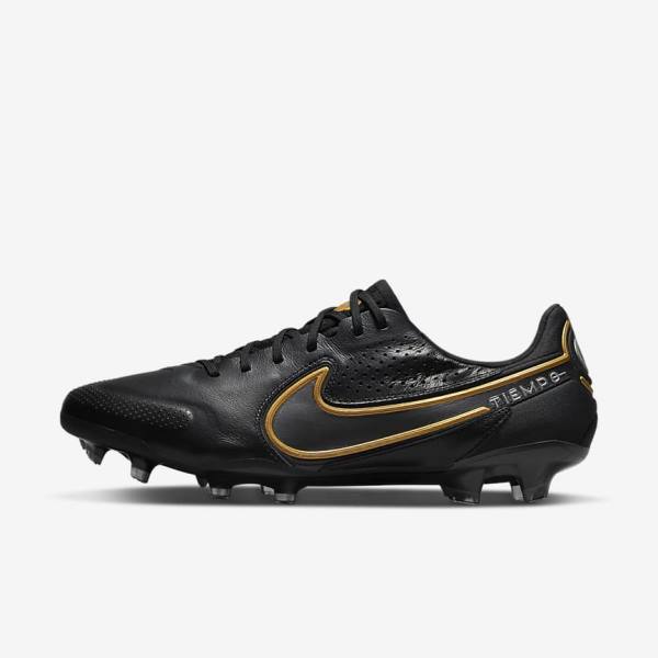 Nike Tiempo Legend 9 Elite FG Firm-Ground Voetbalschoenen Dames Zwart Donkergrijs Metal Goud Metal Donkergrijs | NK209IFN