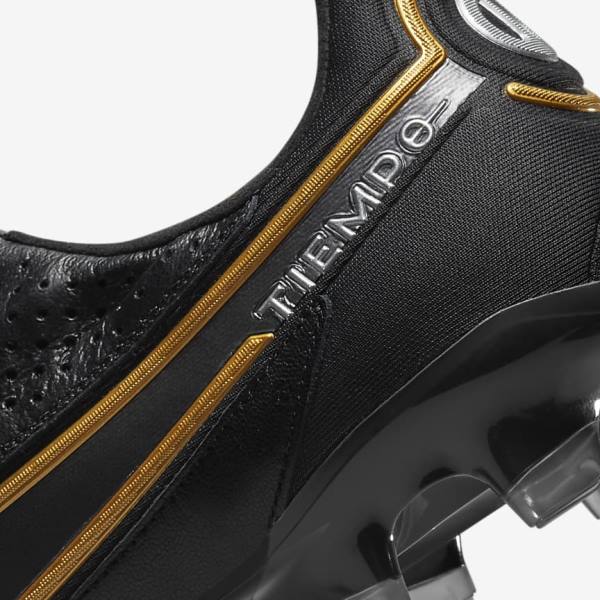 Nike Tiempo Legend 9 Elite FG Firm-Ground Voetbalschoenen Heren Zwart Donkergrijs Metal Goud Metal Donkergrijs | NK340VLG